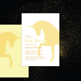 Magical Prancing Yellow Unicorn Baby Shower Invitation