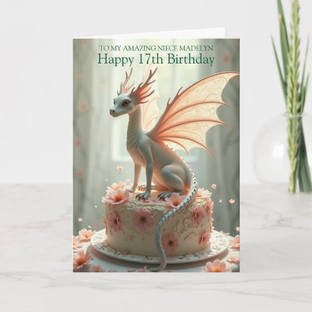 Magical Pretty Dragon Niece Birthday Greeting Card (Front)