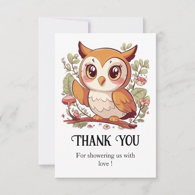 Magical Pretty Owl Baby Shower Thank You Card (Front)