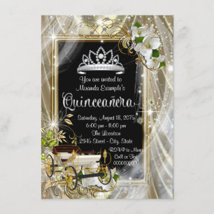 Magical Princess Black and Gold Quinceañera Invitation