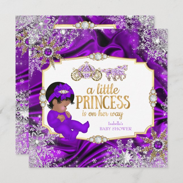 Magical Princess Girl Baby Shower Purple Ethnic Invitation (Front/Back)