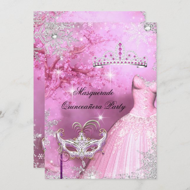 Magical Princess Quinceanera Masquerade Pink 2 Invitation (Front/Back)
