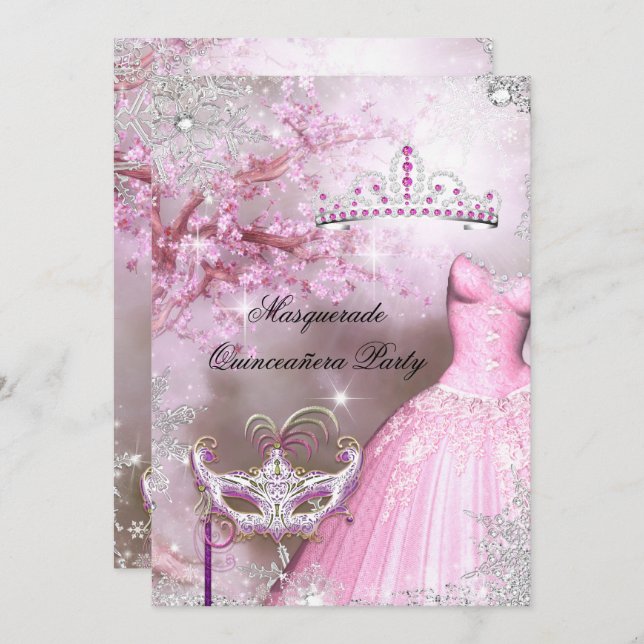 Magical Princess Quinceanera Masquerade Pink Invitation (Front/Back)