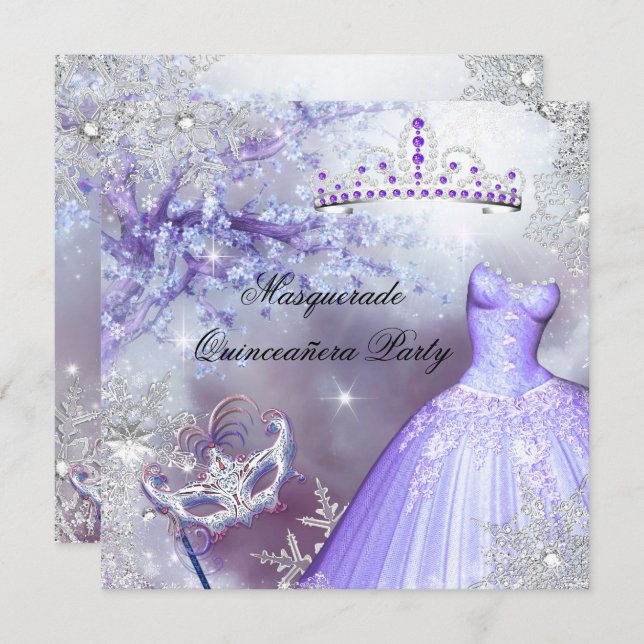 Magical Princess Quinceanera Masquerade Purple Invitation (Front/Back)