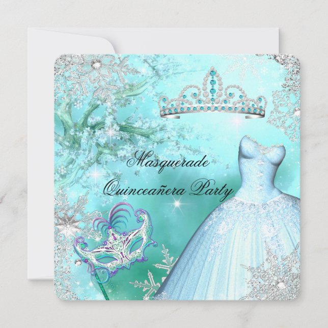 Magical Princess Quinceanera Masquerade Teal Invitation (Front)