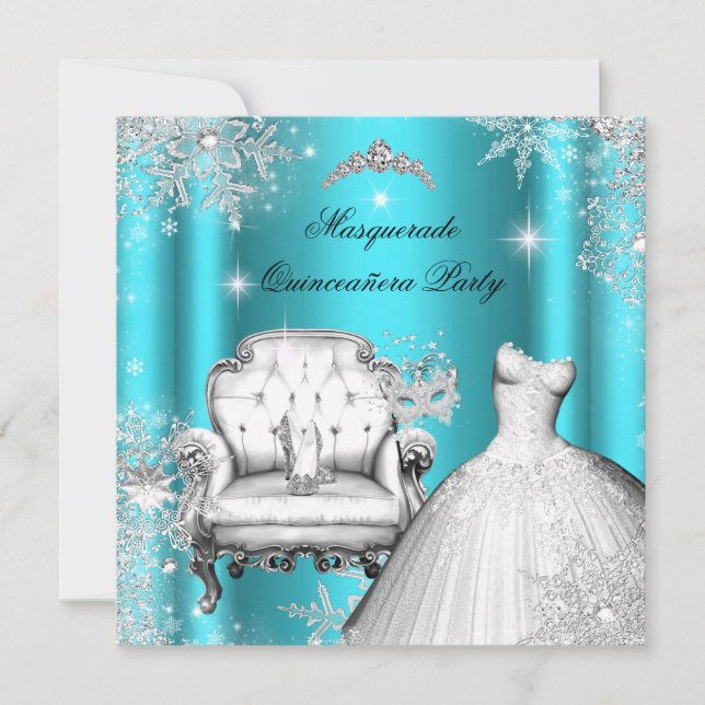 Magical Princess Quinceanera Masquerade Teal Invitation (Front)