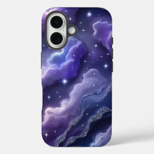 Magical Purple and Blue Nebula with Glitter Stars  iPhone 16 Case