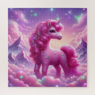 Magical purple and pink glitter bright unicorn jigsaw puzzle