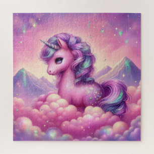 Magical purple and pink glitter bright unicorn jigsaw puzzle