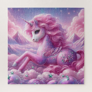 Magical purple and pink glitter bright unicorn jigsaw puzzle