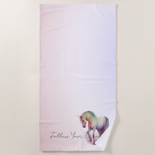 Magical Purple Blush Ombre Unicorn Beach Towel