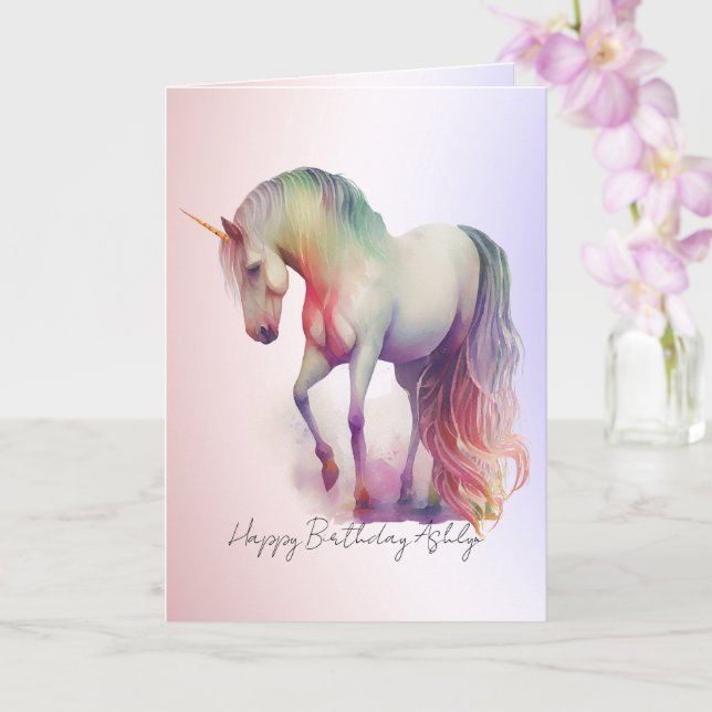 Magical Purple Blush Ombre Unicorn Glitter Card (Orchid)