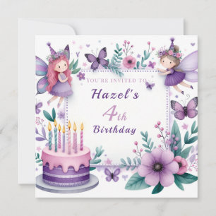 Magical Purple Fairy garden - Birthday  Invitation