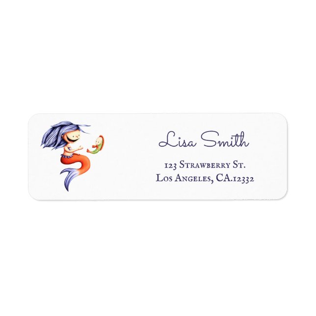 Magical Purple Fish Mermaid Return Address Label (Front)