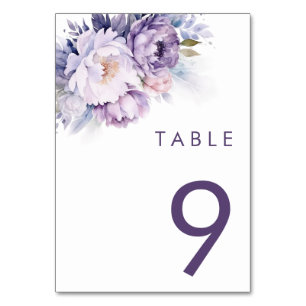 Magical Purple Florals Winter Wedding Table Number