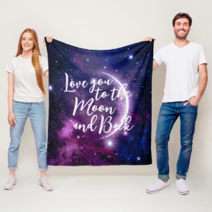 Magical Purple Galaxy Crescent Moon Celestial Fleece Blanket