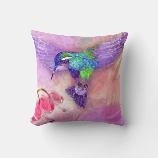 Magical purple hummingbird cushion (Front)