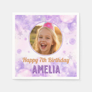 Magical Purple Photo Birthday Party Napkin