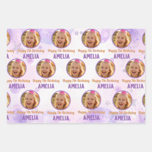 Magical Purple Photo Birthday Party Wrapping Paper Sheet