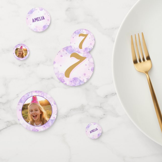 Magical Purple Photo Happy Birthday Party  Confetti (Group)