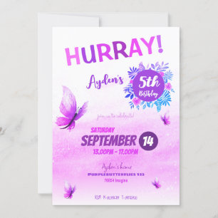 Magical Purple watercolor butterfly birthday Invitation