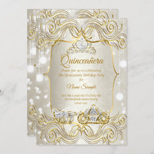 Magical Quinceanera carriage gold Beige Silver Invitation