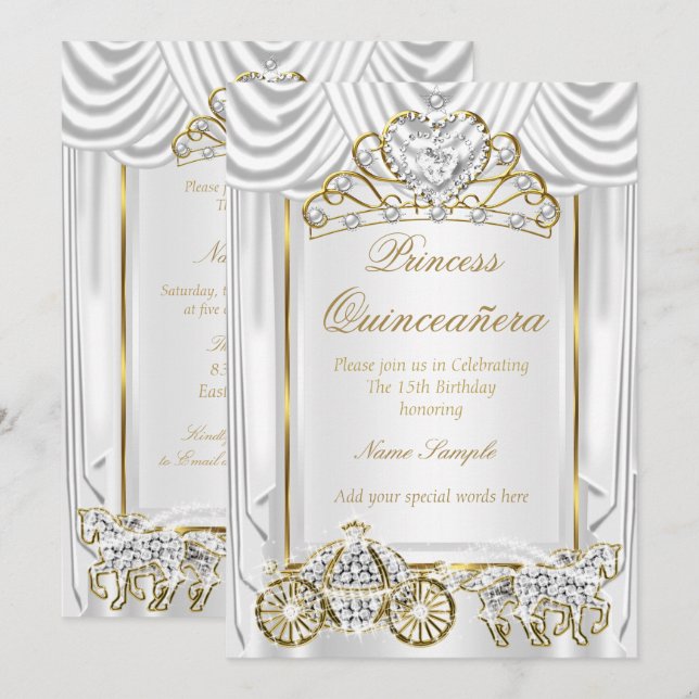 Magical Quinceanera White Gold Invitation (Front/Back)