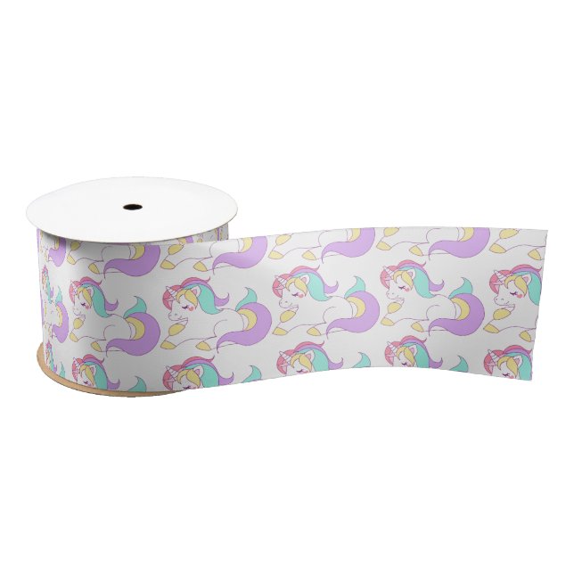 Magical Rainbow Birthday Unicorns Satin Ribbon (Spool)