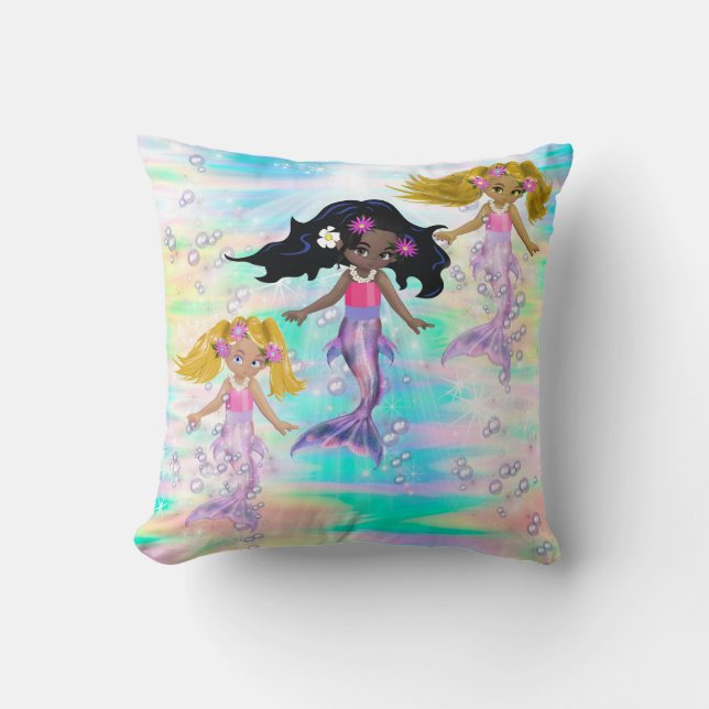 Magical Rainbow Bubbles & 3 Baby Mermaids Cushion (Front)