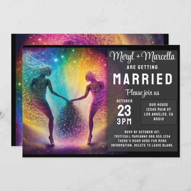 Magical Rainbow Cosmic Lovers Fantasy Wedding Invitation (Front/Back)