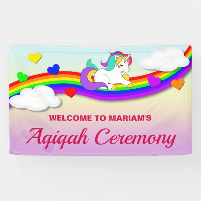 Magical Rainbow Cute Unicorn Aqiqah Banner (Horizontal)