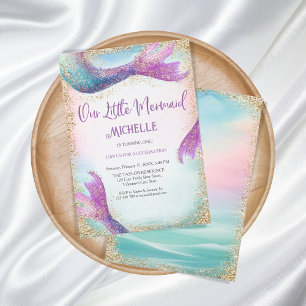 Magical Rainbow Glitter Mermaid Under the Sea Invitation