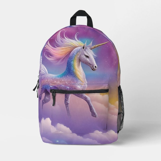 Magical Rainbow Glitter White Unicorn Sparkles Printed Backpack (Front)