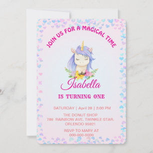Magical rainbow gradient 1st birthday party invitation