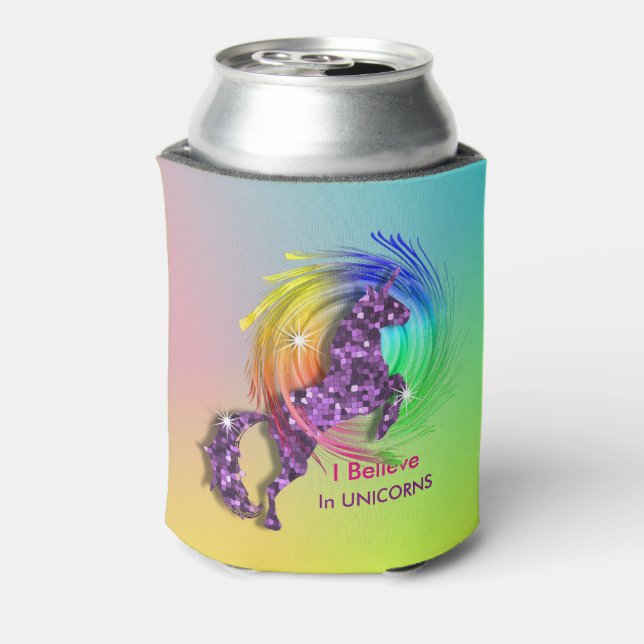 Magical Rainbow I Believe In Unicorn Themed Can Cooler (Can Back)