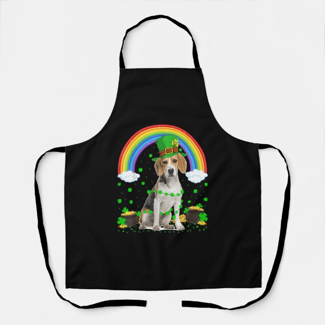 Magical Rainbow Leprechaun Beagle Dog St. Patrick' Apron (Front)