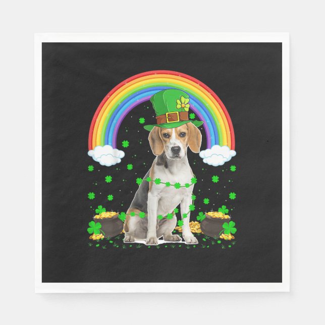 Magical Rainbow Leprechaun Beagle Dog St. Patrick' Napkin (Front)