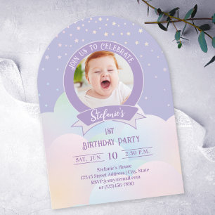 Magical Rainbow Little Stars Kids Photo Birthday Invitation