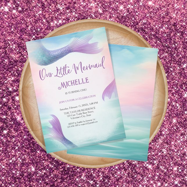 Magical Rainbow Our Little Mermaid Under the Sea Invitation (mermaid birthday party invitation)