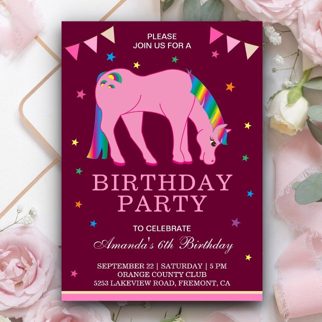 Magical Rainbow Pony Birthday Party Invitation (Creator Uploaded)