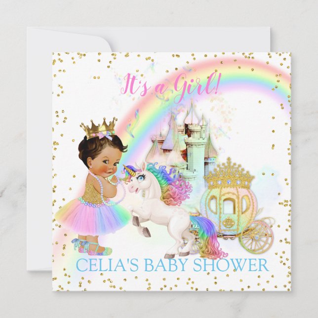 Magical Rainbow Princess Castle Carriage Unicorn Invitation (Front)