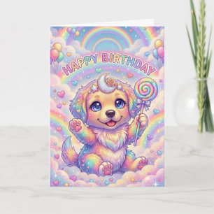 Magical Rainbow Puppy Children's Birthday Fantasy  Card