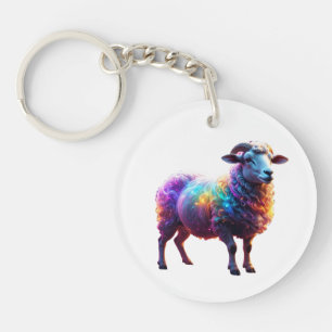"Magical Rainbow Sheep Art Key Ring