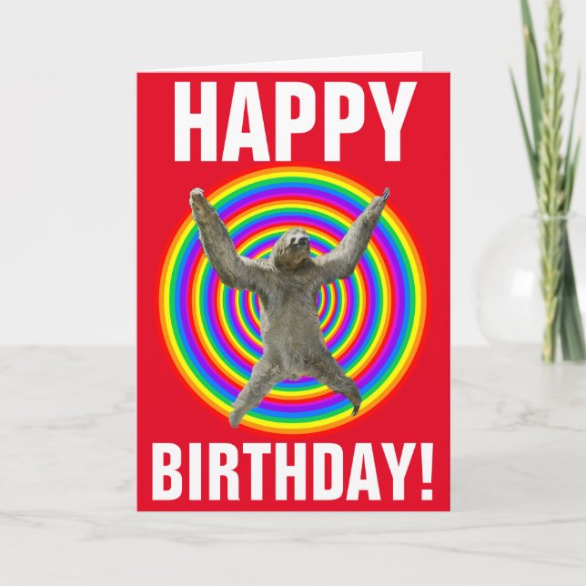 Magical Rainbow Sloth Birthday Card (Front)