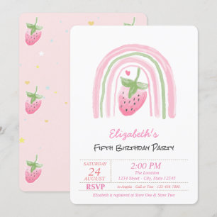 Magical Rainbow Strawberry, Stars Birthday Invitation