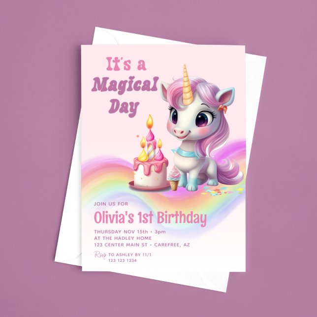 Magical Rainbow Unicorn 1st Birthday Invitation (Creator Uploaded)