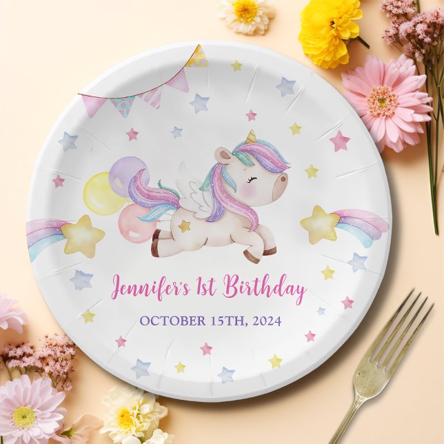 Magical Rainbow Unicorn 1st Birthday Party  Paper Plate (Creator Uploaded)