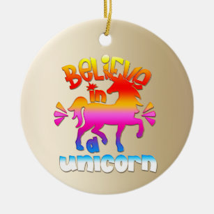 Magical Rainbow Unicorn Believe Ceramic Ornament