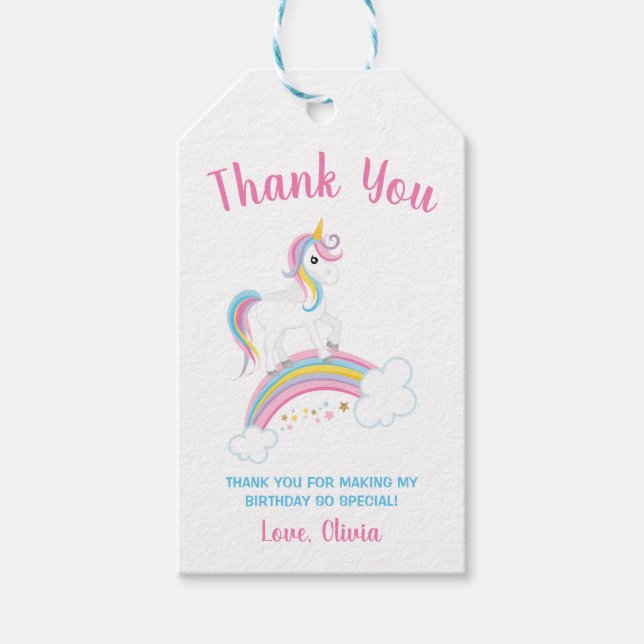 Magical Rainbow Unicorn Birthday Gift Tags (Front)
