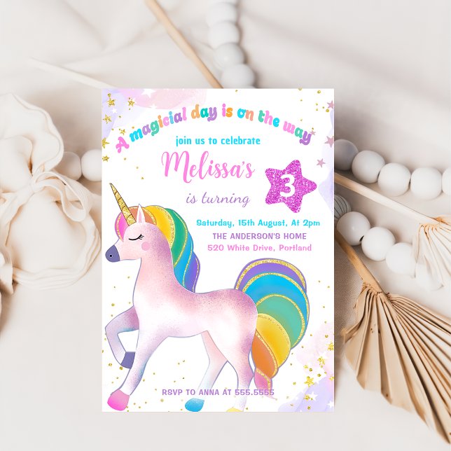 Magical Rainbow Unicorn Birthday Invitation (Creator Uploaded)